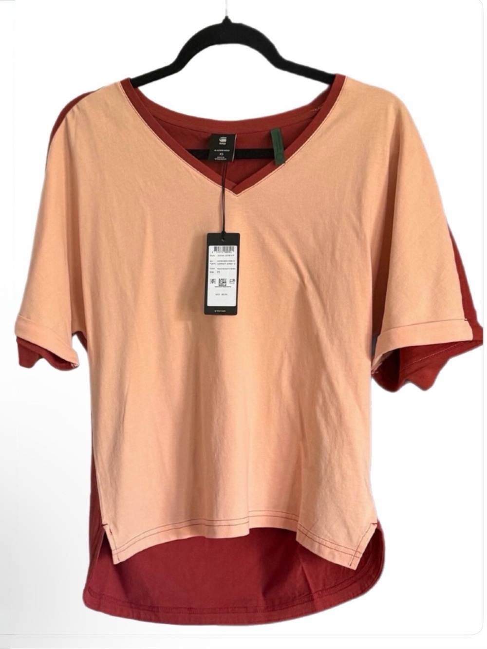 G-STAR RAW Joosa Loose Colorblock V-Neck T-Shirt Peach Auburn XS NW